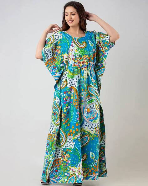 Floral Print Round-Neck Kaftan Nightie