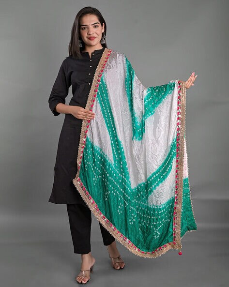 Tie & Dye Dupatta with Lace Border Price in India
