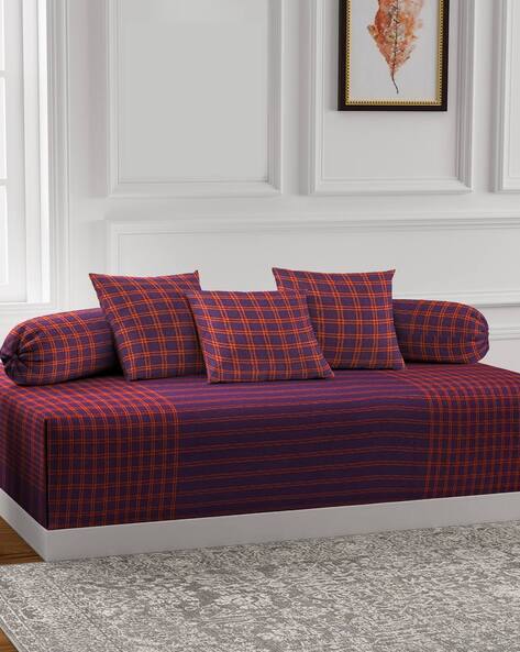 KLOTTHE Set of 2 Checked Single Bedsheets with Bolsters & Cushion Covers