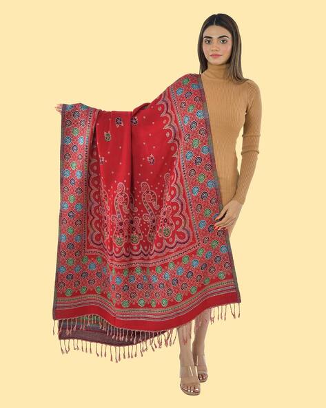 Floral Print Shawl with Tassels Price in India