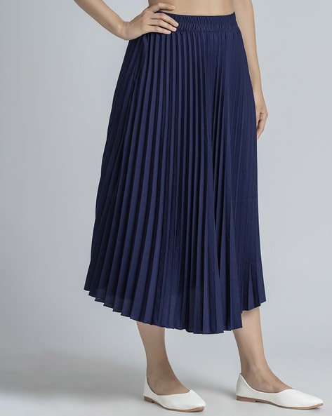 Navy pleated clearance skirt elasticated waist