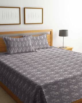 250 TC Cow Printed Pure Cotton King Bed Cover with Pillow Covers