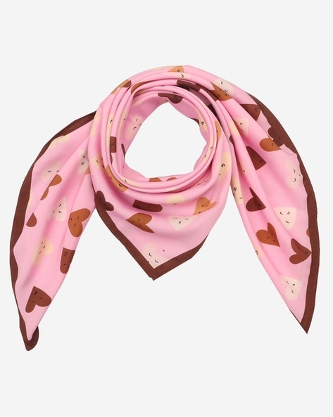 Heart Print Scarf with Contrast Border Price in India