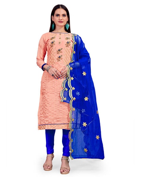 Embroidered 3-Piece Unstitched Dress Material Price in India