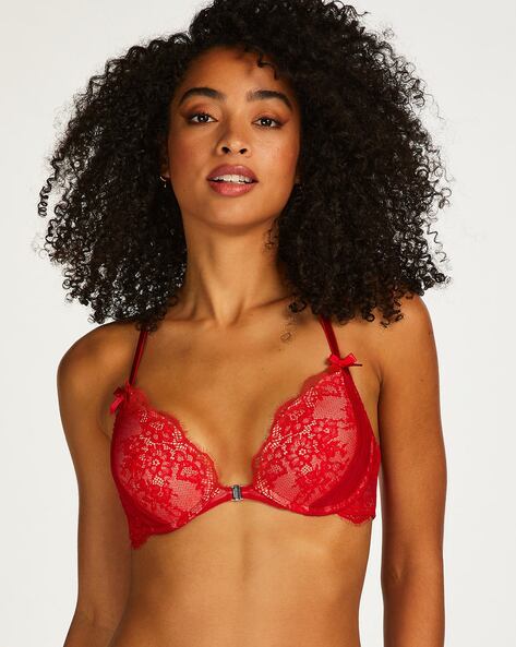 Buy Hunkemoller Lace Under-Wired Heavy-Padded Push-Up Bra, Red Color Women