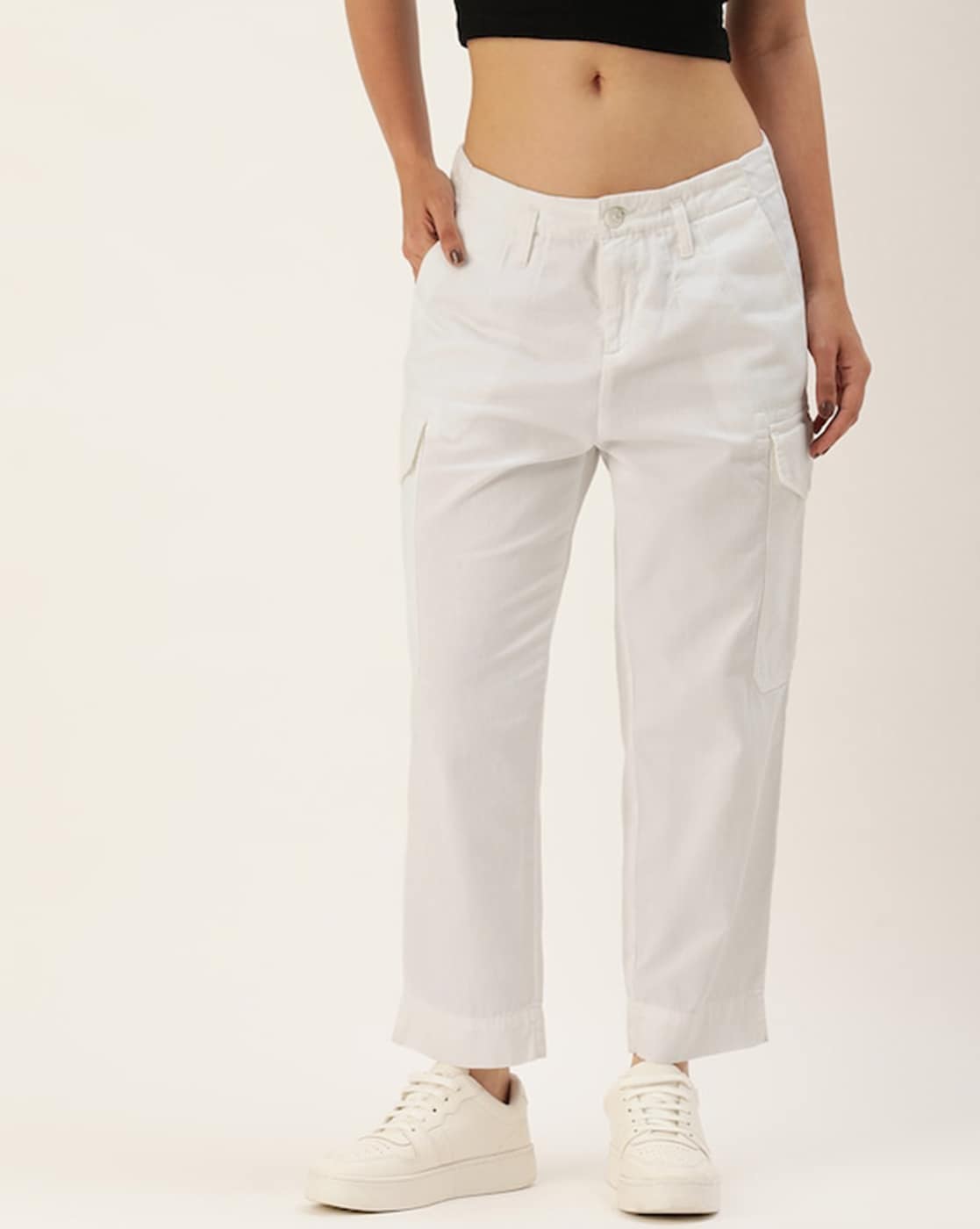 Buy ONLY White Mid Rise Parachute Cargo Pants online