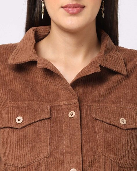 Buy Womens Flannel Shirt Jacket Button Down Long Sleeve Oversized Shacket  Coat Loose Casual Blouse Tops with Pockets, Brown, XX-Large at Amazon.in