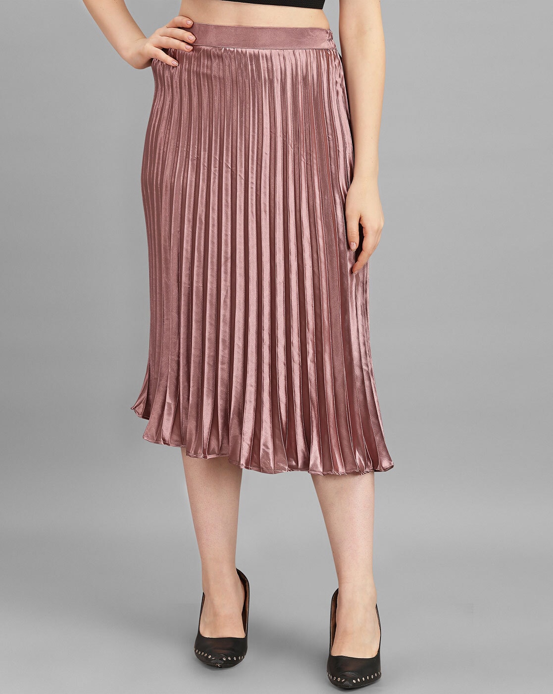 Pleated midi outlet skirt rose gold