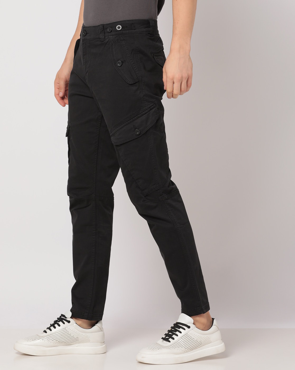 New Look Black Cotton Cuffed Cargo Trousers | very.co.uk