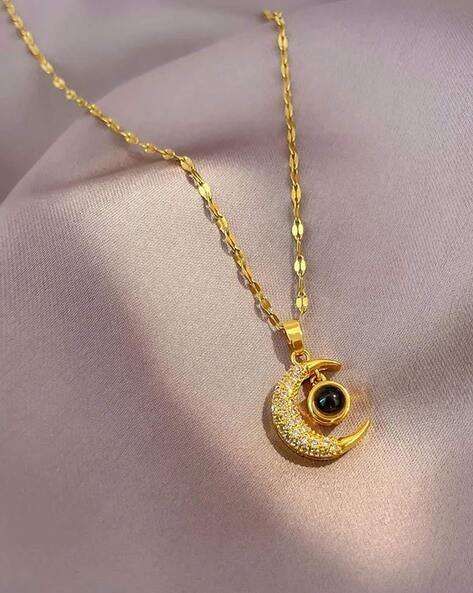 14K Gold Crescent Moon & Star Necklace | Delicate Necklaces for Women