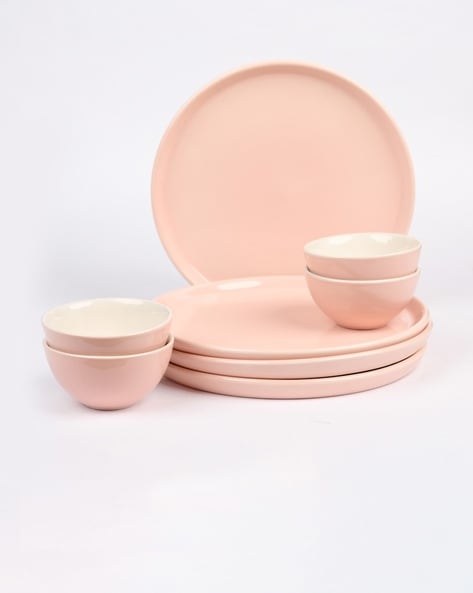 Solid Pink Dinner Set 12 Piece, Plates & Bowls