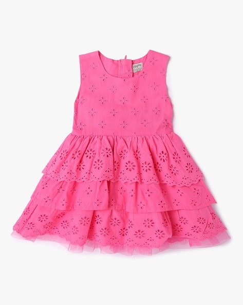 Baby Girl's Round Neck Knee Length Frock Pink Dress(WLT-1056_1-2 Years) -  Wish little - 3746873