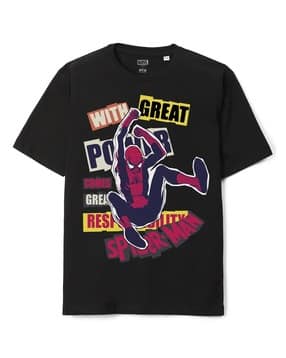 wear your mind Spider-Man Print Loose Fit Crew-Neck T-Shirt-picture-17