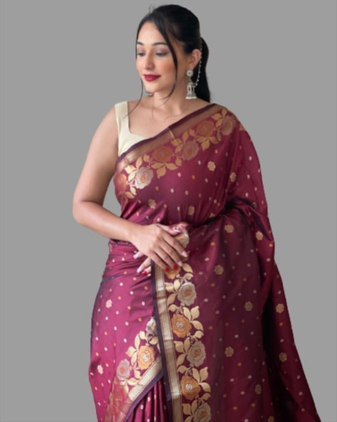 Latest Designer Chiffon Saree Wine Colour