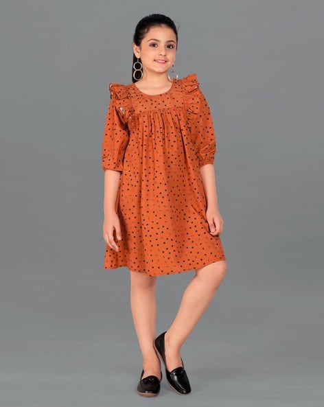 Fashion Rust Spotted Dress Buy Rust Dresses Frocks For Girls By