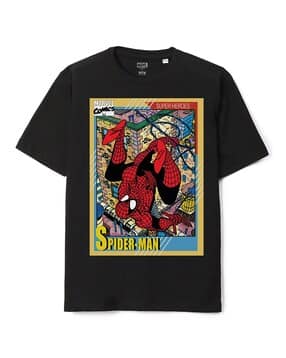 Spider-Man Print Loose Fit Crew-Neck T-Shirt-image-33