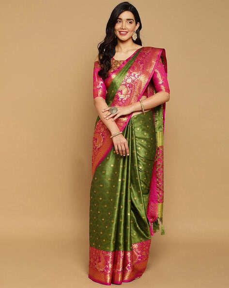 Buy Gorgeous Green Zari Woven Silk Event Wear Saree - Zeel Clothing