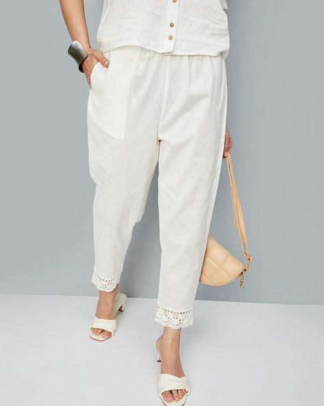 Cotton OffWhite Straight Pants