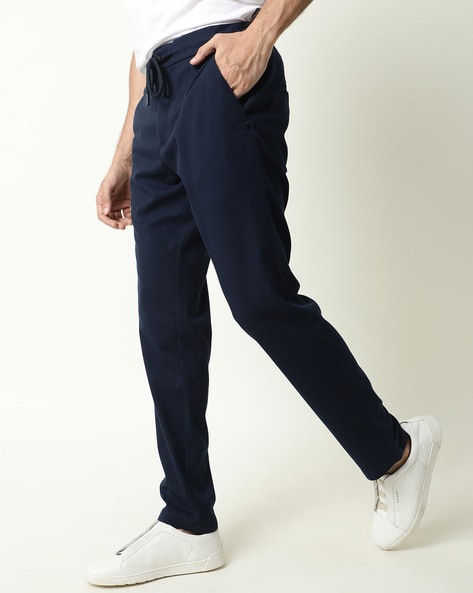 Buy Men Navy Slim Fit Textured Business Casual Trousers Online  431604   Allen Solly