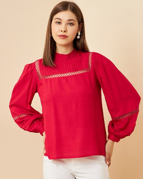 Schifilli Embroidered Top with Puff Sleeves