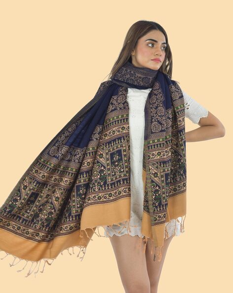 Woven Floral Shawl with Fringes Price in India