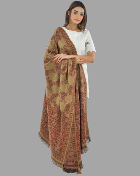 Woven Floral Shawl with Fringes Price in India