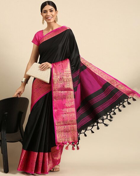 Black Saree With Ganga Jamuna Borders Shobitam Black Saree Art Silk Saree  Shobitam Saree - Etsy India