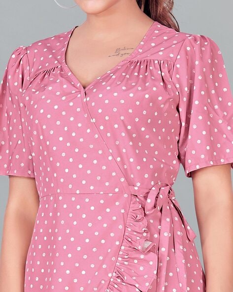 Ruffled Pink Dress with Polka Dots