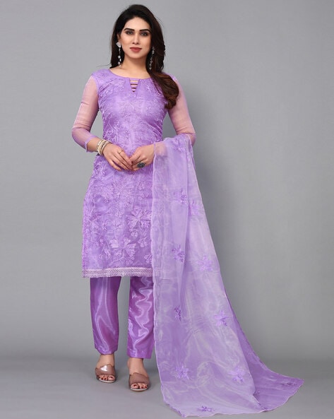Purple Ethnic Chikankari Dress Material - Cotton - RZUstyle