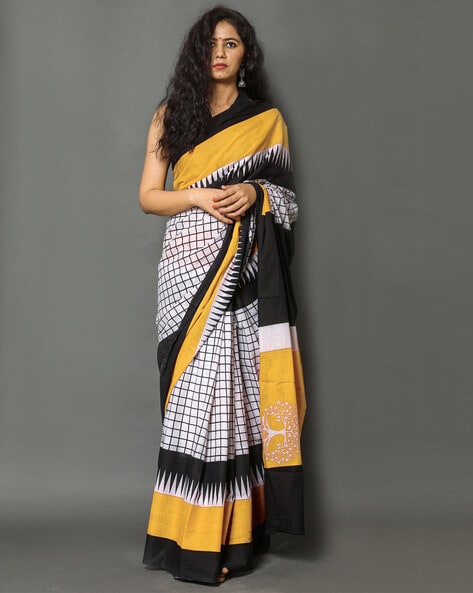 White And Black Pure Sambalpuri Handloom Ikat Cotton Saree Online  FABSA21699 FABANZA UK