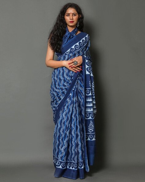 Hand Block Printed Chanderi Silk Cotton Saree – Neerya