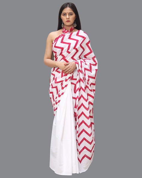 Red and White Half-Half Celebrity Saree at best price in Nagpur