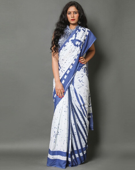 Cream and Green Cotton Half and Half Saree at best price in Bengaluru