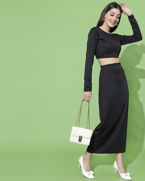 Buy Black Current Skirt Top Co-Ord Set for Women Online in India