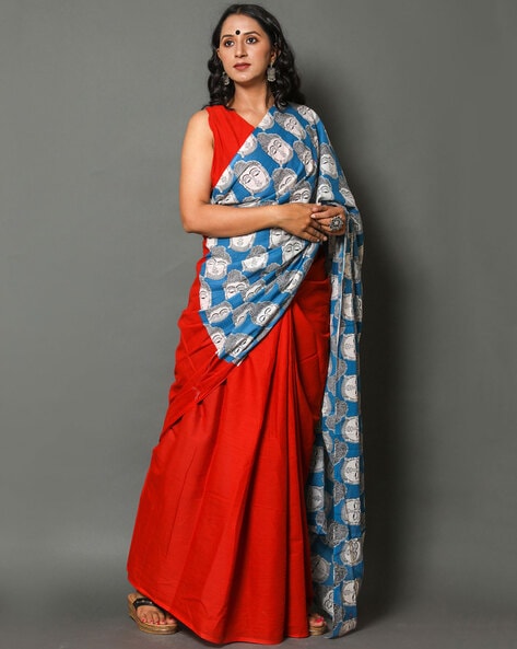 Buy Orange & Green Sarees for Women by Charukriti Online | Ajio.com