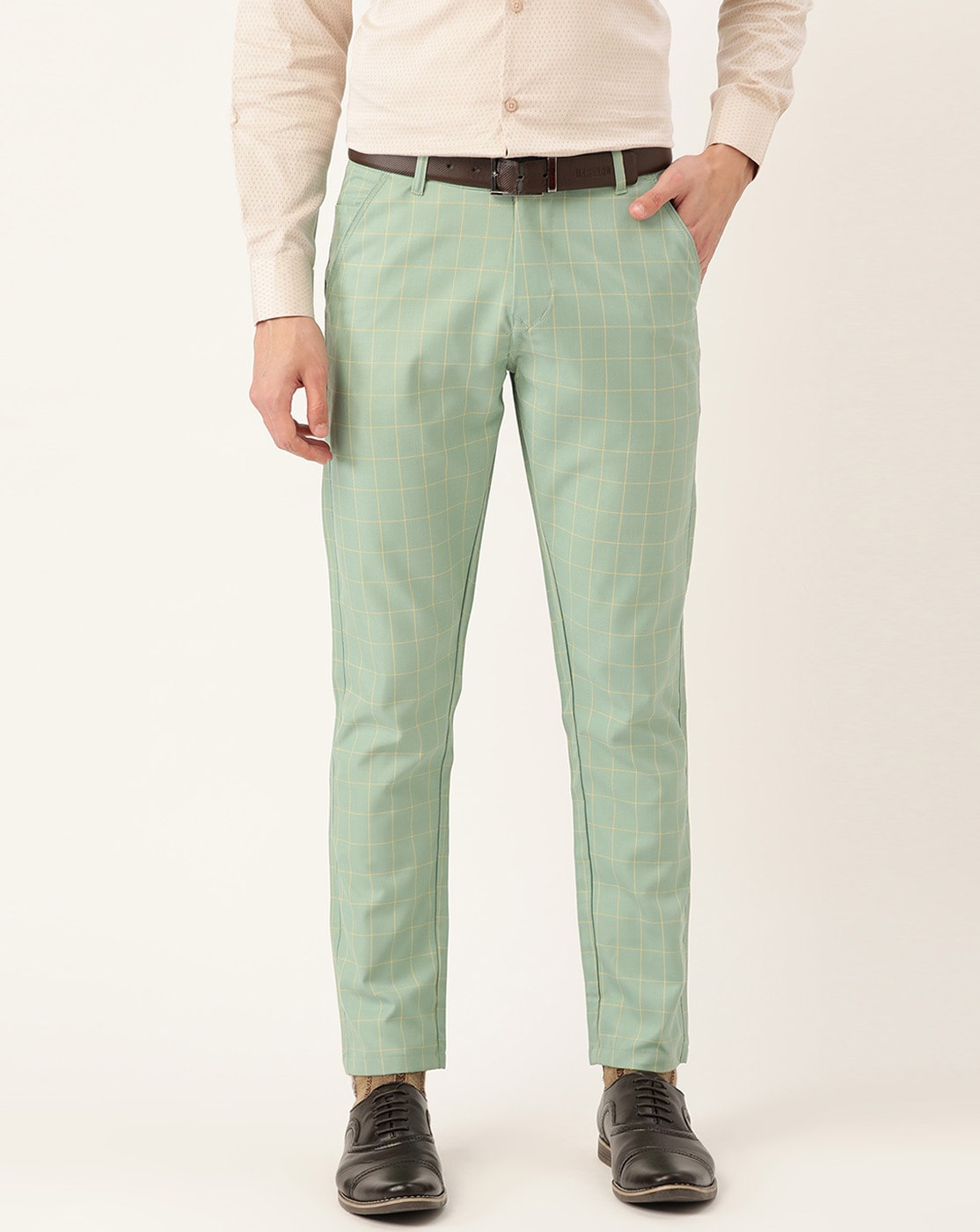 Sojanya (Since 1958) Men's Cotton Blend Bottle Green Solid Trousers