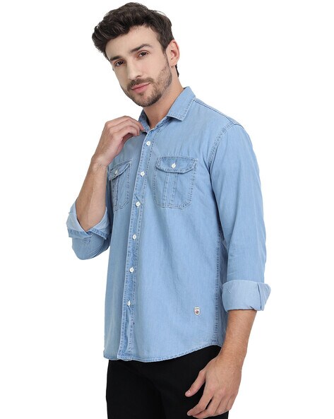 Shop Ice Blue Jeans Shirt for Men Online at Great Price – Badmaash