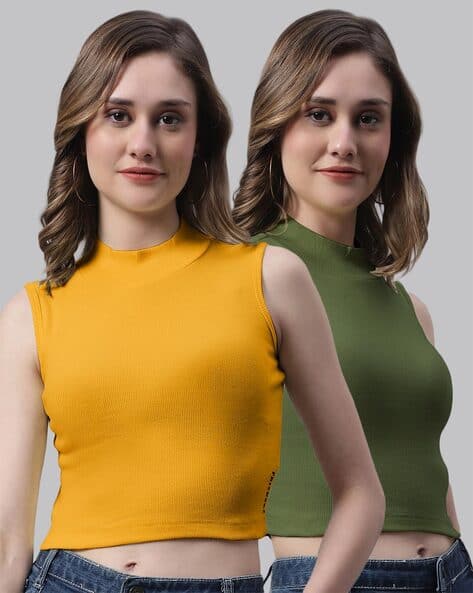 Slim Fit Mustard Yellow Ribbed Top Buy Mustard Tops For Women By