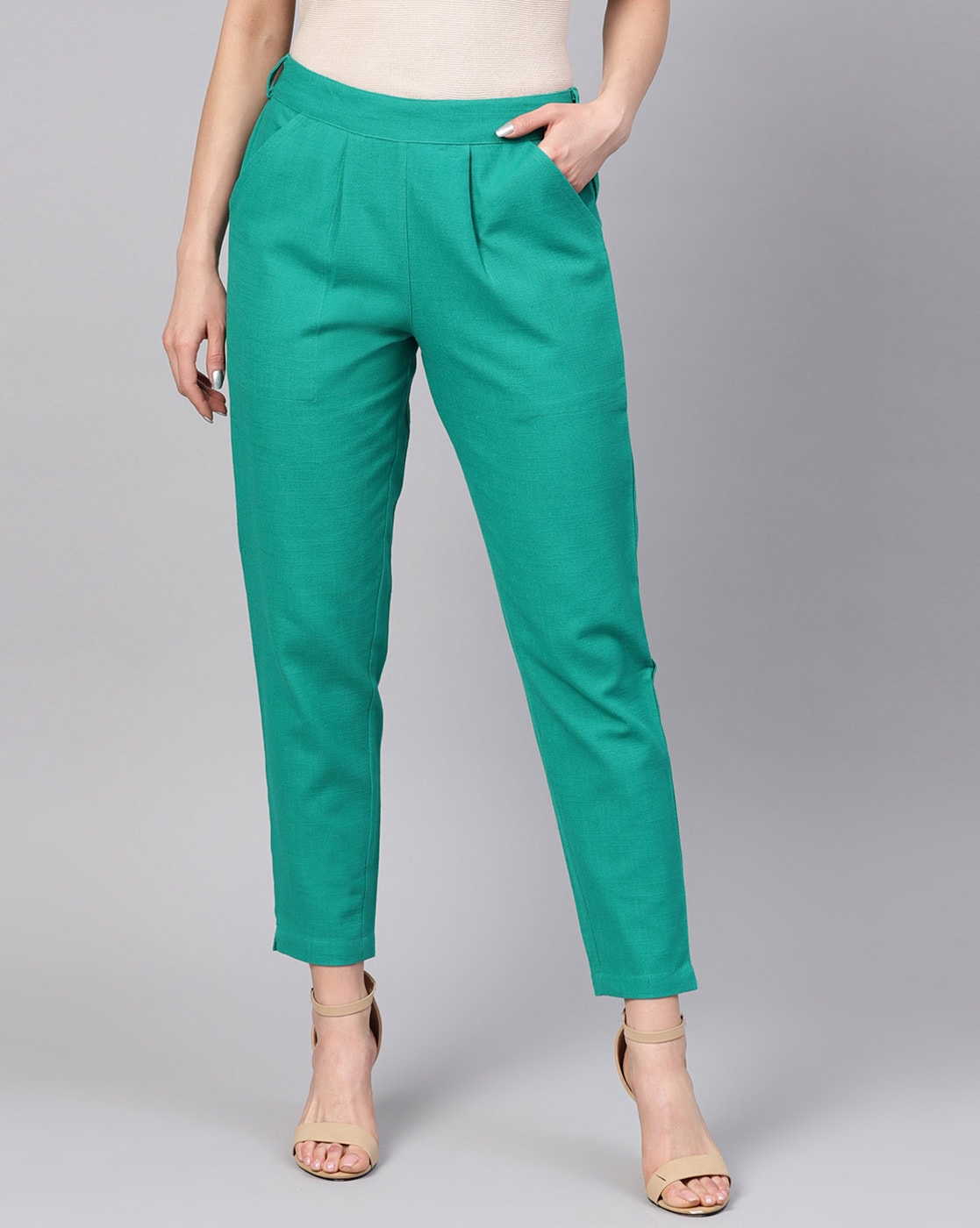 Buy Green Trousers & Pants for Women by Jaipur Kurti Online | Ajio.com