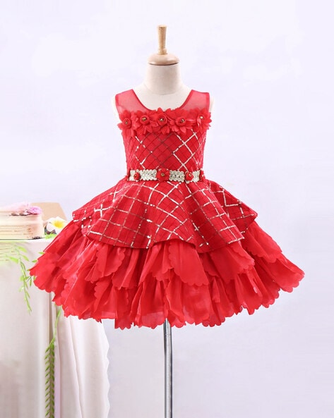Girls Cute Formal Dresses | Red Off Shoulder Floral Holiday Dress – Mia  Belle Girls