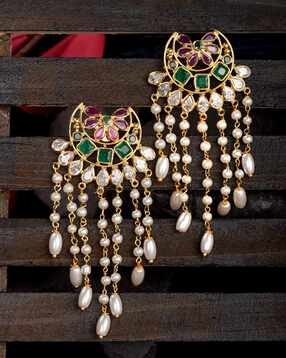 saraf rs jewellery Stone-Studded Gold-Plated Drop Earrings-picture-48