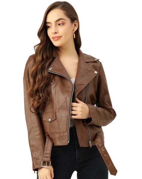 Women Brown Leather Long Jacket - Famous Jackets-anthinhphatland.vn