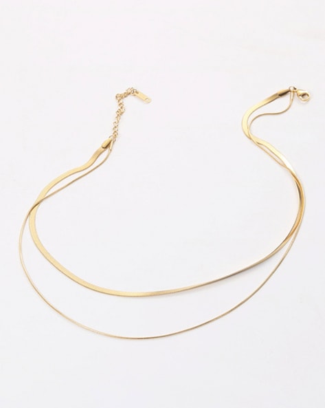 White Lies Double Layer Snake Chain Necklace For Women (Gold, OS)