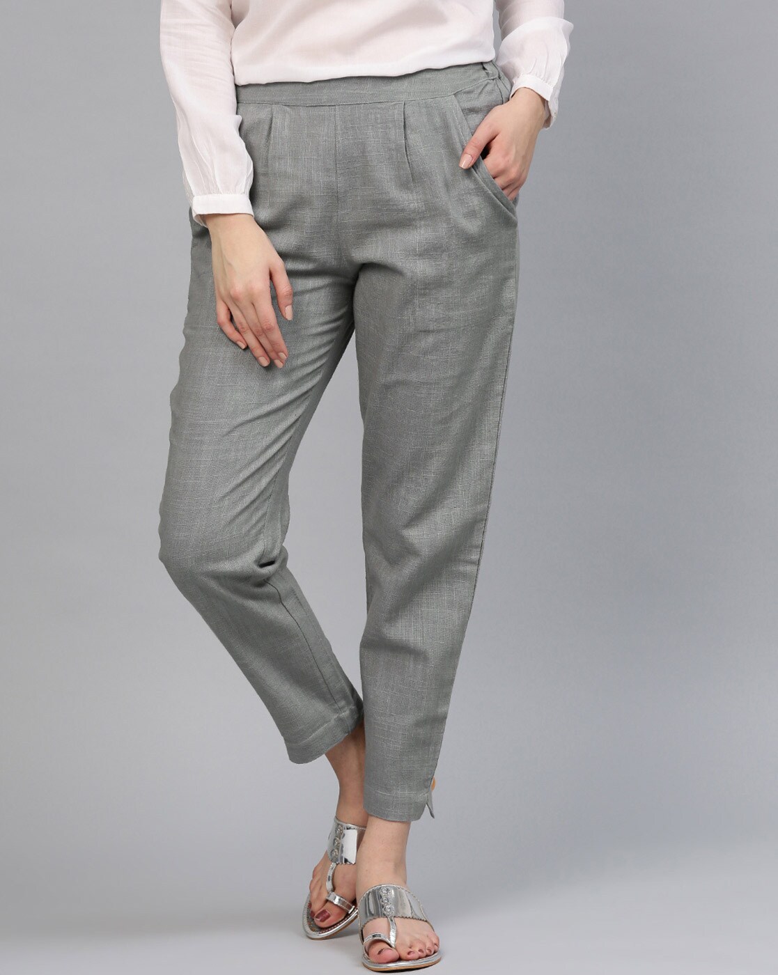 Buy Grey Trousers & Pants for Women by Jaipur Kurti Online