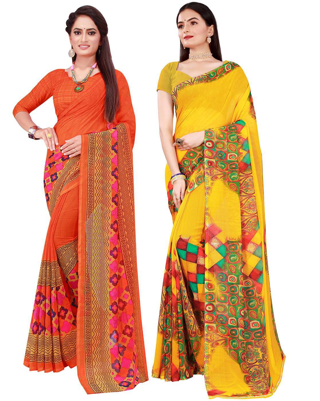 Yellow and orange half and half Kota doria saree with maroon threadwor