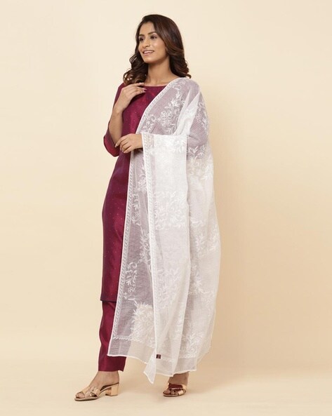 Embroidered Cotton Silk Dupatta Price in India
