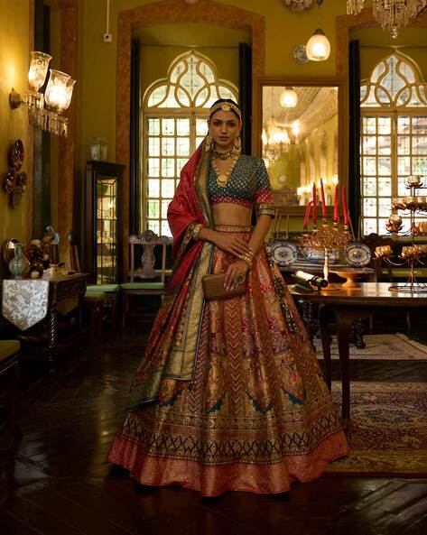 Buy Brown Net Embroidery Round Lehenga Set For Women by PARUL GANDHI Online  at Aza Fashions.