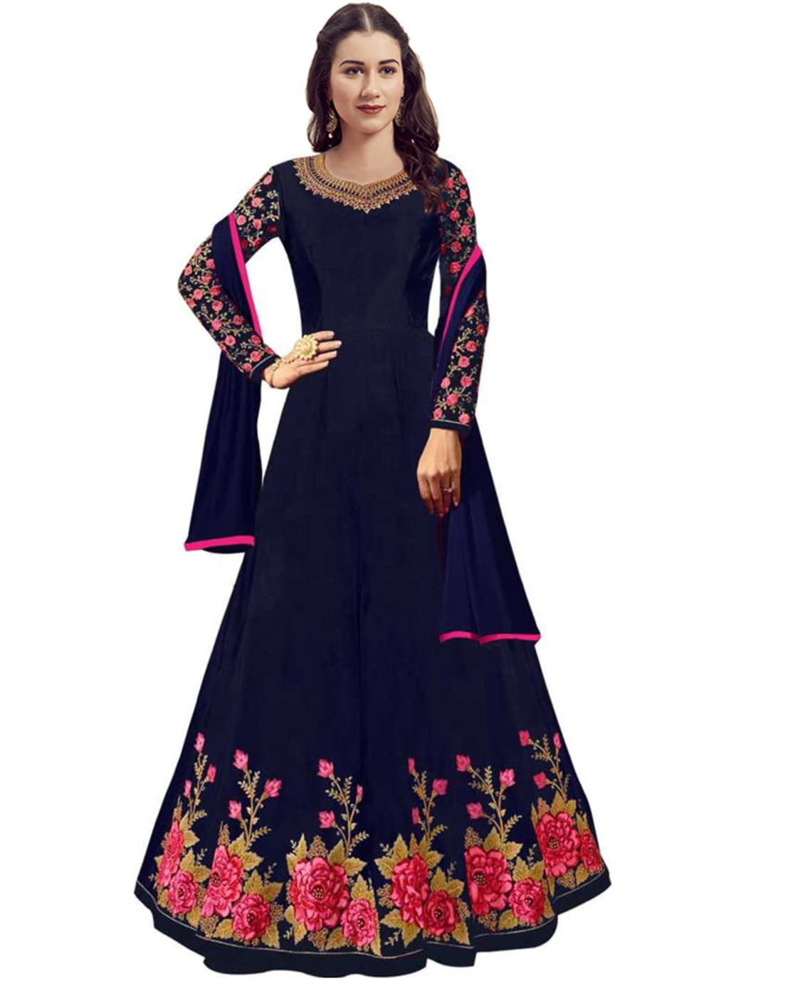 Georgette Embroidered Designer Gown For Women, Blue at Rs 1500 in Surat