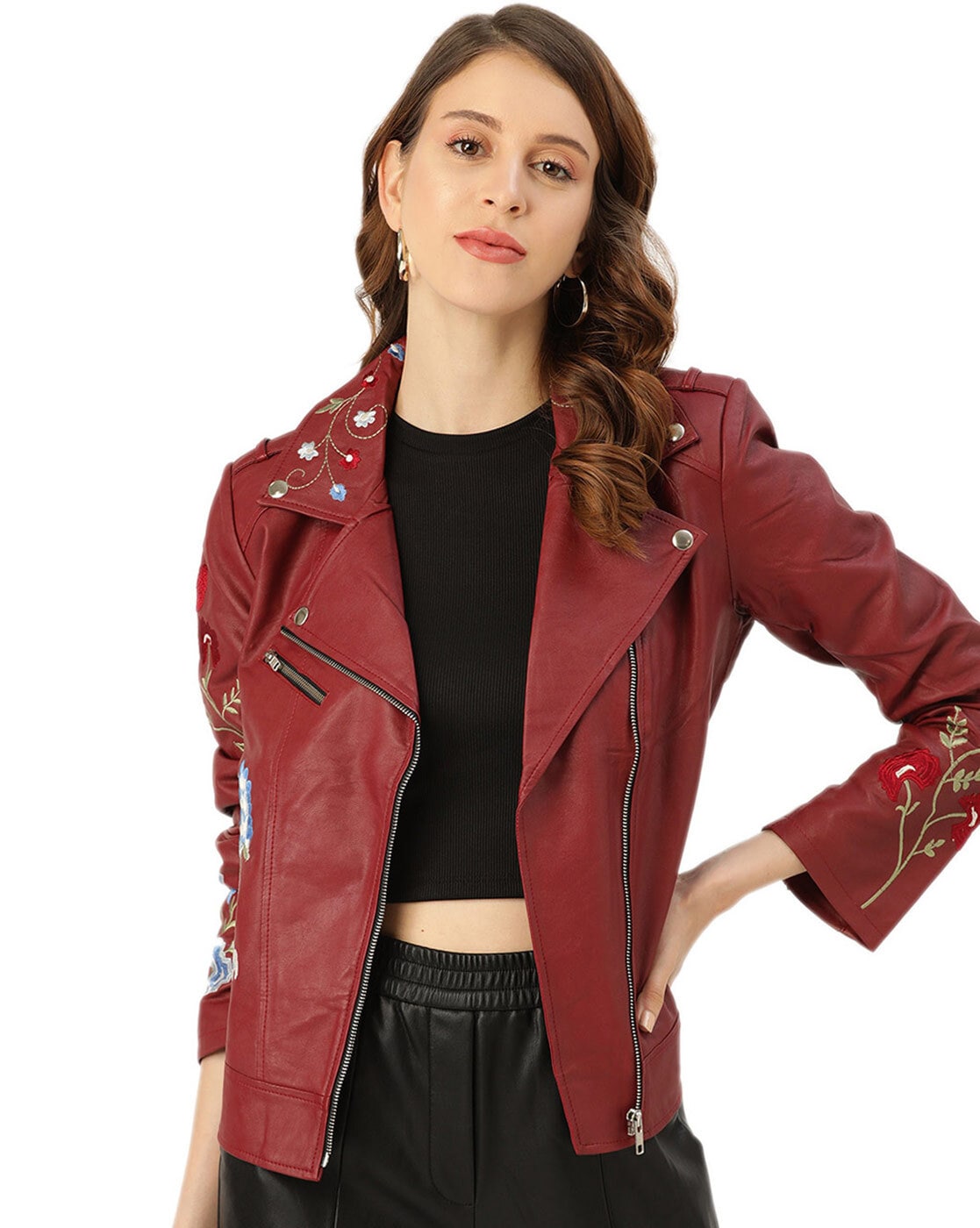 Ajio leather sale jackets womens