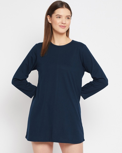 Cotton Nightshirt, Modern Navy Print